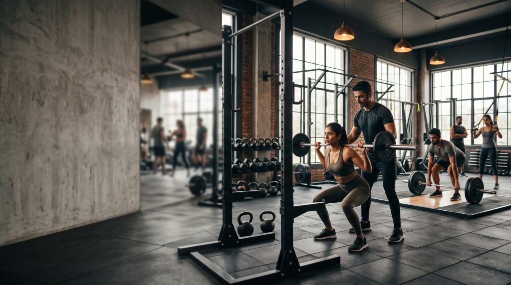 Members training with a coach in a premium modern gym