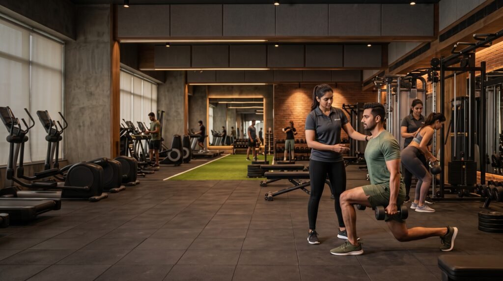 Members training with a coach in a premium modern gym